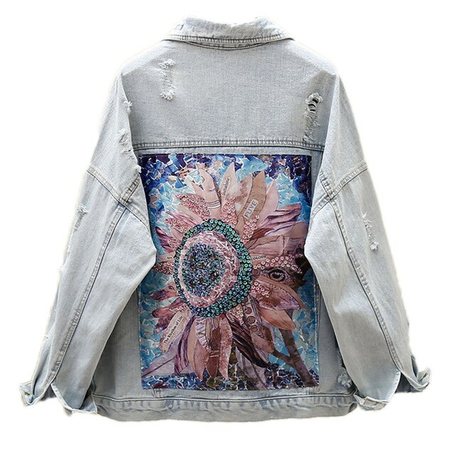 Sequin Floral Denim Jacket Blue, Girls' Coats & Jackets